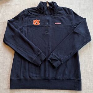 Vineyard Vines Auburn University Navy Half-Zip Pullover with Orange AU Logo